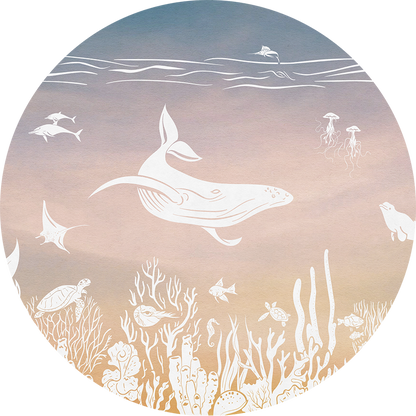 Monochrome Sea - Circle - Pink Aqua wall circle sticker by Artehub