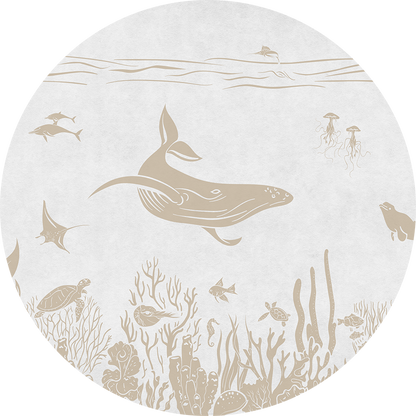 Monochrome Sea - Circle - White Vintage wall circle sticker by Artehub