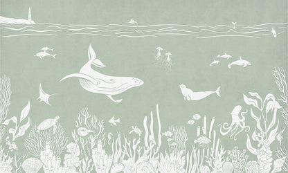 Monochrome Sea - Green European mural wallpaper design for kids room — Artehub Egypt