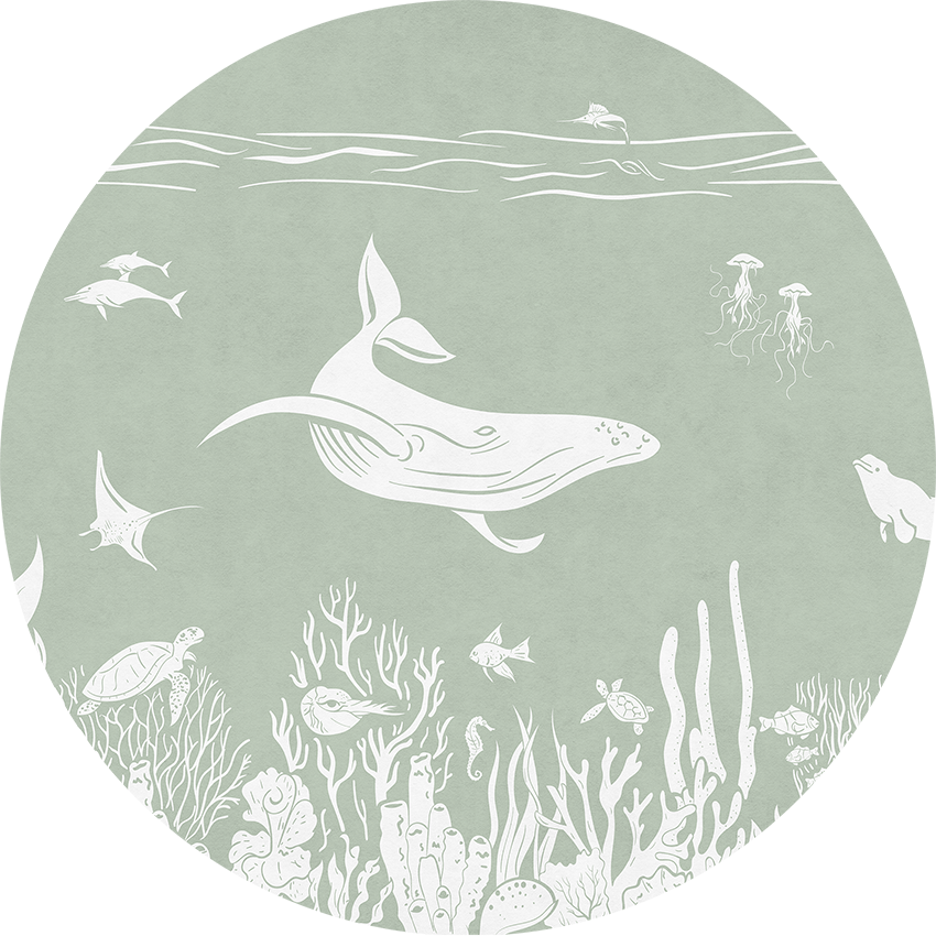 Monochrome Sea - Green - Circle wall circle sticker by Artehub