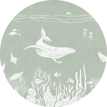 Monochrome Sea - Green - Circle wall circle sticker by Artehub