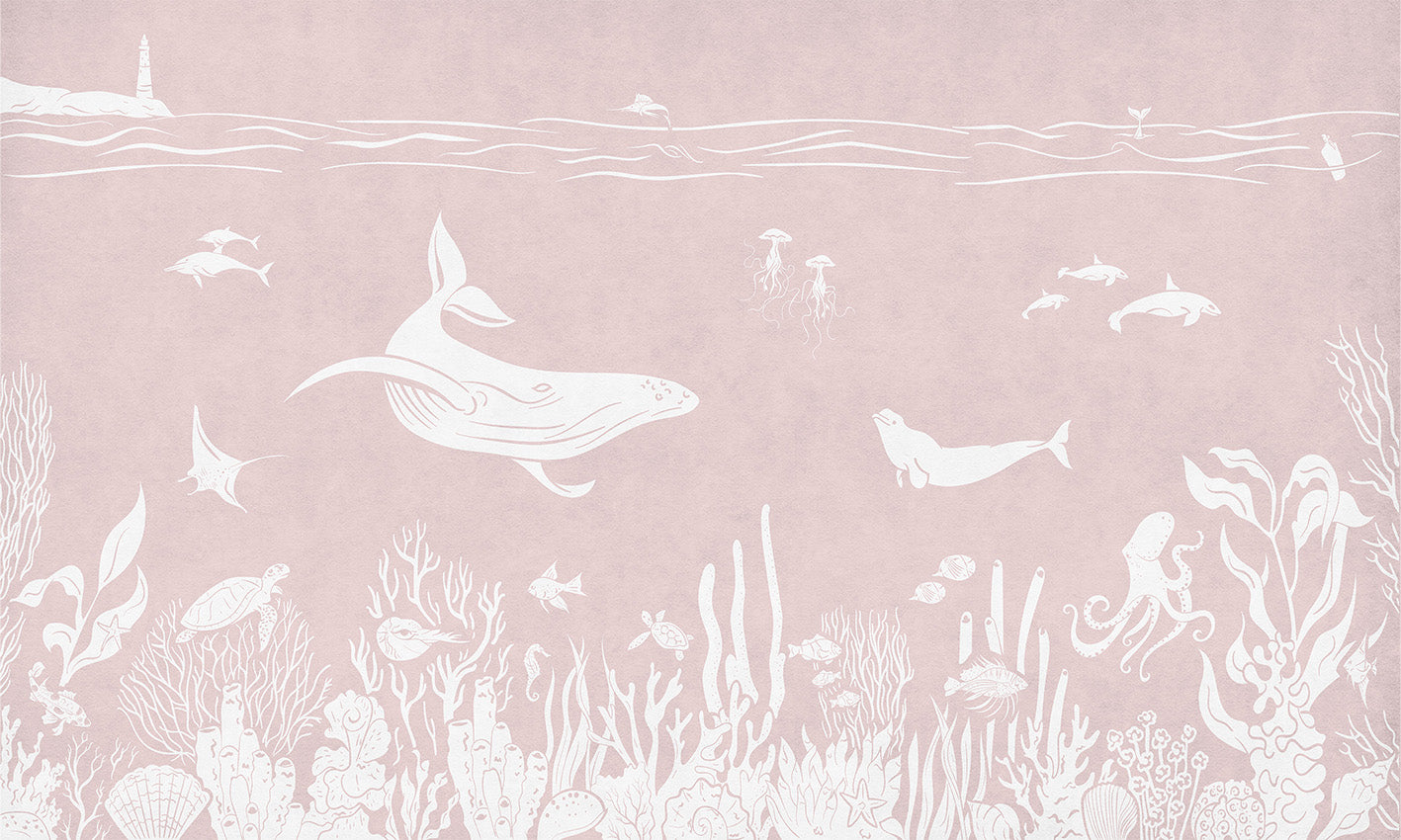 Monochrome Sea - Pink European mural wallpaper design for kids room — Artehub Egypt