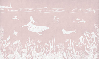 Monochrome Sea - Pink European mural wallpaper design for kids room — Artehub Egypt