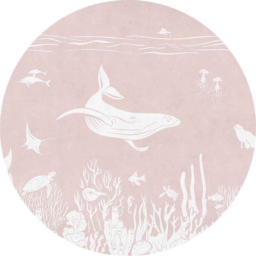 Monochrome Sea - Pink - Circle wall circle sticker by Artehub