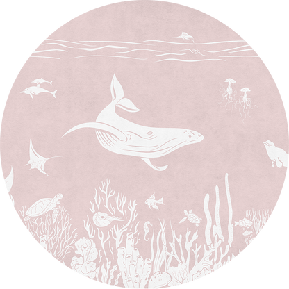 Monochrome Sea - Pink - Circle wall circle sticker by Artehub