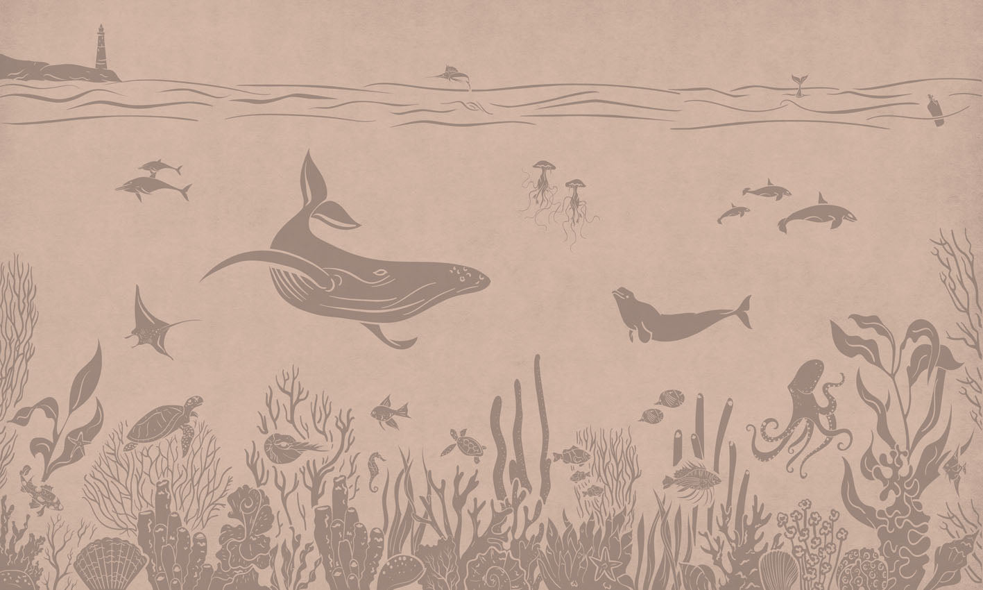Monochrome Sea - Pink Vintage European mural wallpaper design for kids room — Artehub Egypt