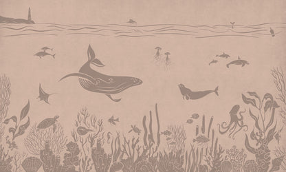 Monochrome Sea - Pink Vintage European mural wallpaper design for kids room — Artehub Egypt