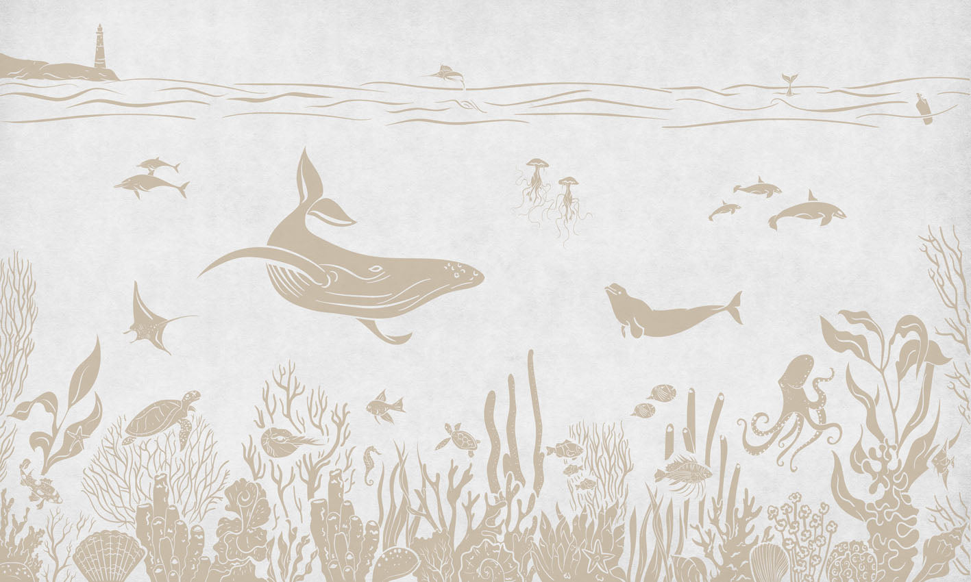 Monochrome Sea - White Vintage European mural wallpaper design for kids room — Artehub Egypt