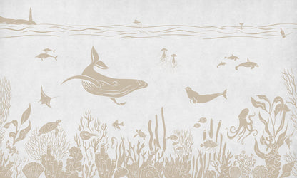 Monochrome Sea - White Vintage European mural wallpaper design for kids room — Artehub Egypt