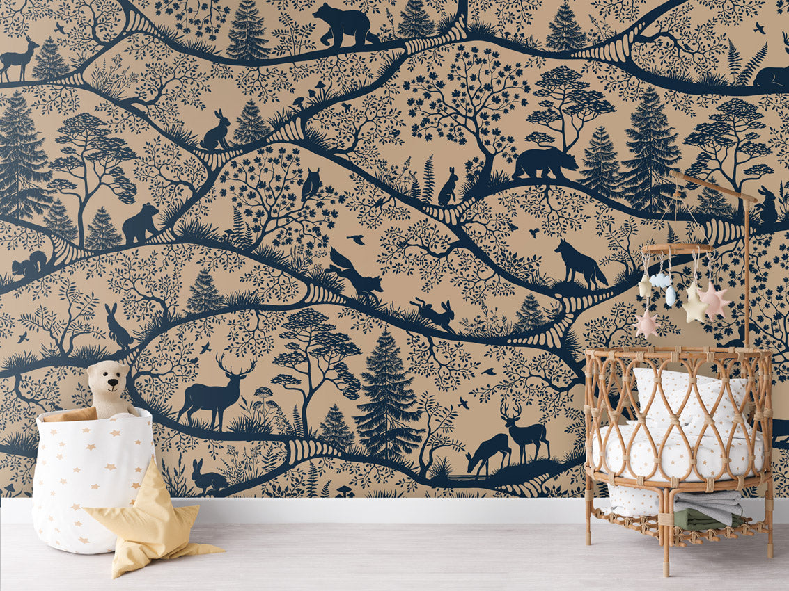 Nordic Nature - beige blue kids room wallpaper interior — premium wallpaper by Artehub Egypt