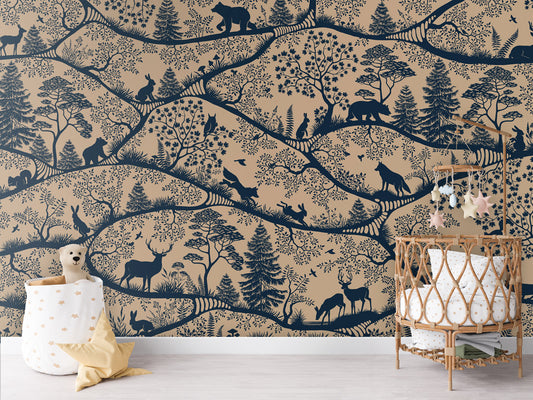 Nordic Nature - beige blue kids room wallpaper interior — premium wallpaper by Artehub Egypt