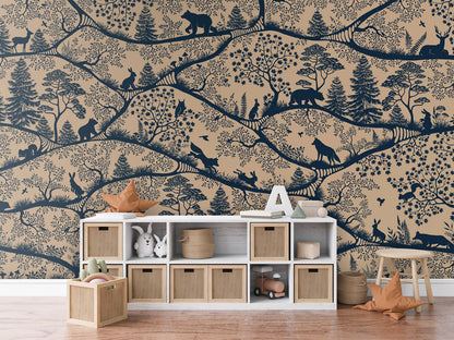 Nordic Nature - beige blue kids room wallpaper interior — premium wallpaper by Artehub Egypt