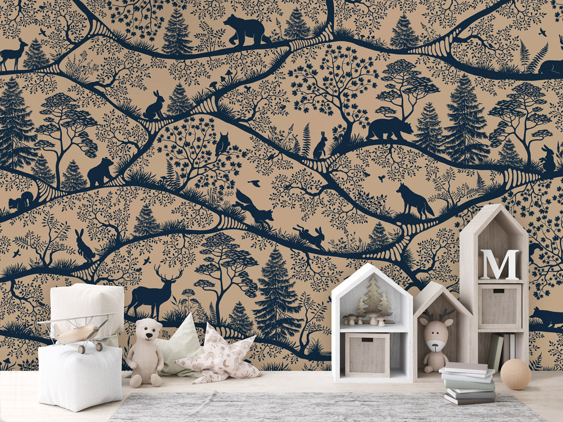 Nordic Nature - beige blue kids room wallpaper interior — premium wallpaper by Artehub Egypt
