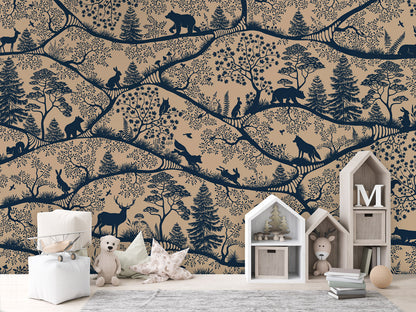 Nordic Nature - beige blue kids room wallpaper interior — premium wallpaper by Artehub Egypt