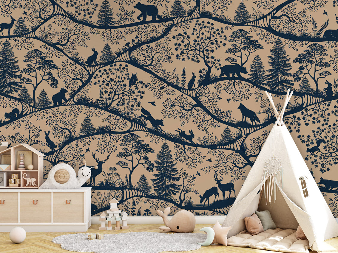Nordic Nature - beige blue kids room wallpaper interior — premium wallpaper by Artehub Egypt