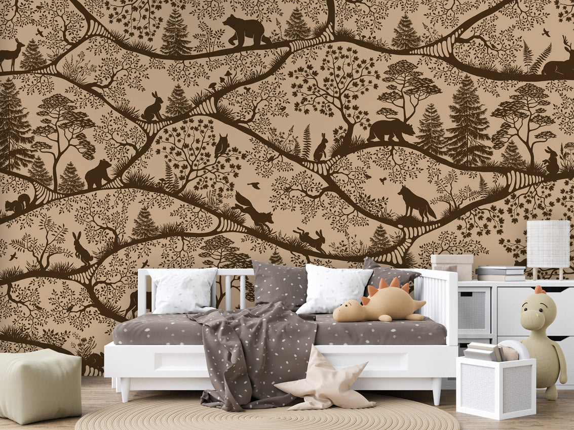Nordic Nature - beige brown kids room wallpaper interior — premium wallpaper by Artehub Egypt