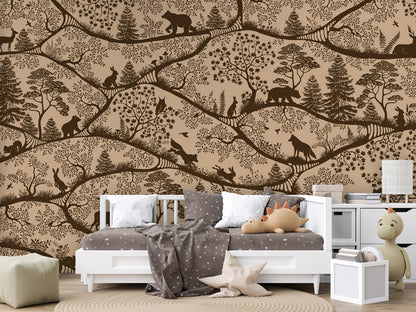 Nordic Nature - beige brown kids room wallpaper interior — premium wallpaper by Artehub Egypt