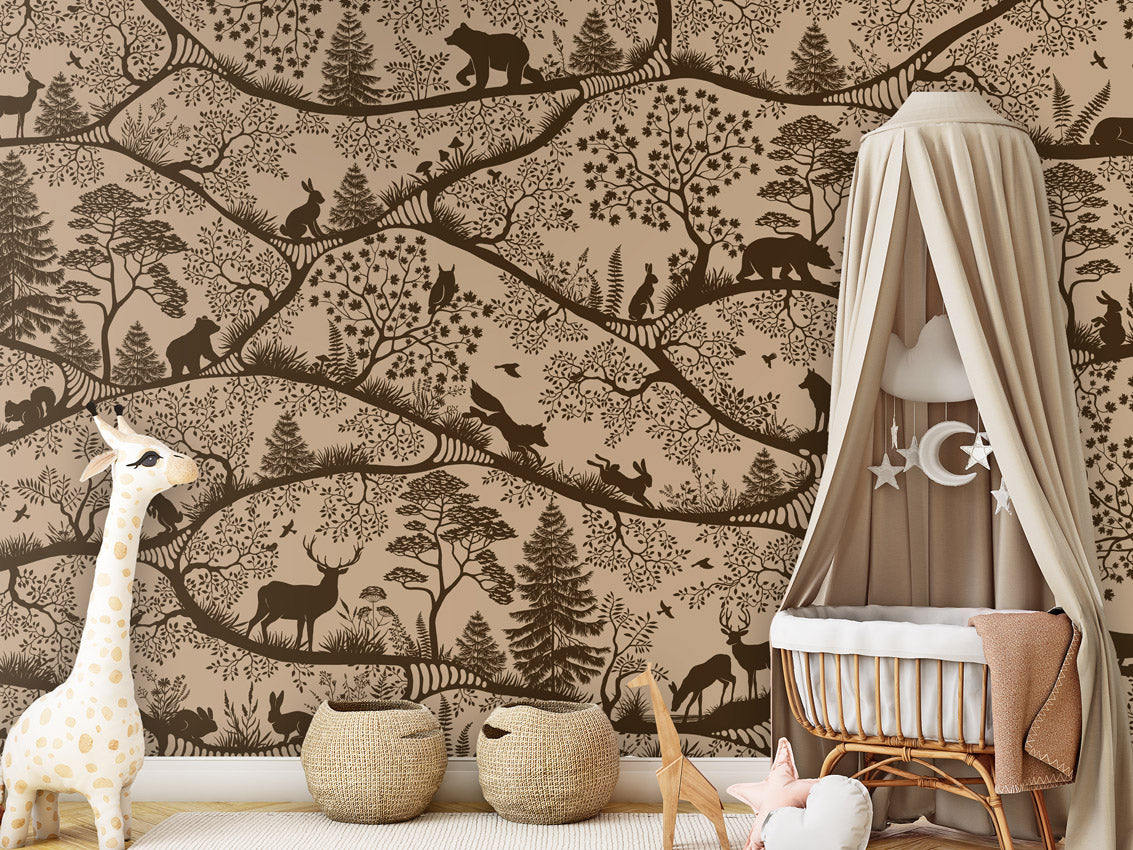 Nordic Nature - beige brown kids room wallpaper interior — premium wallpaper by Artehub Egypt
