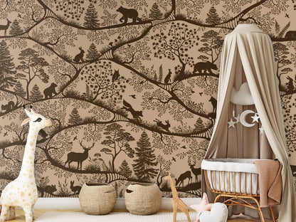 Nordic Nature - beige brown kids room wallpaper interior — premium wallpaper by Artehub Egypt