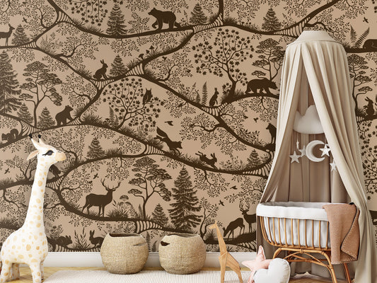 Nordic Nature - beige brown kids room wallpaper interior — premium wallpaper by Artehub Egypt