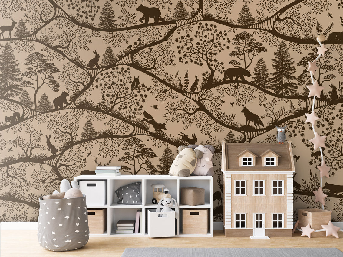 Nordic Nature - beige brown kids room wallpaper interior — premium wallpaper by Artehub Egypt