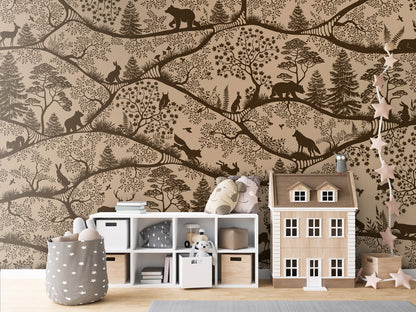 Nordic Nature - beige brown kids room wallpaper interior — premium wallpaper by Artehub Egypt
