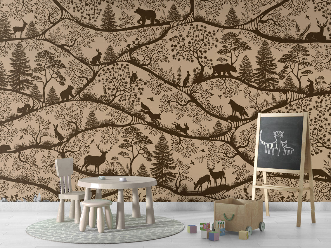 Nordic Nature - beige brown kids room wallpaper interior — premium wallpaper by Artehub Egypt
