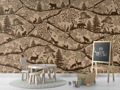 Nordic Nature - beige brown kids room wallpaper interior — premium wallpaper by Artehub Egypt