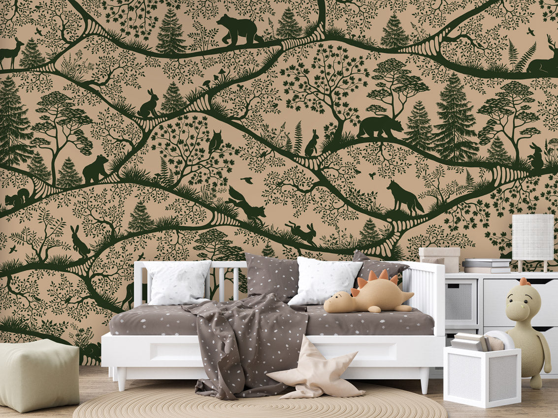 Nordic Nature - beige green kids room wallpaper interior — premium wallpaper by Artehub Egypt