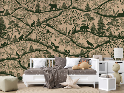 Nordic Nature - beige green kids room wallpaper interior — premium wallpaper by Artehub Egypt