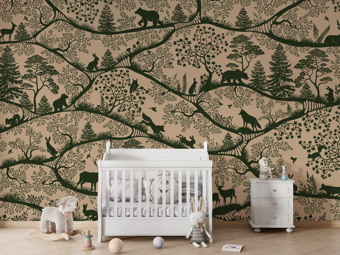Nordic Nature - beige green kids room wallpaper interior — premium wallpaper by Artehub Egypt