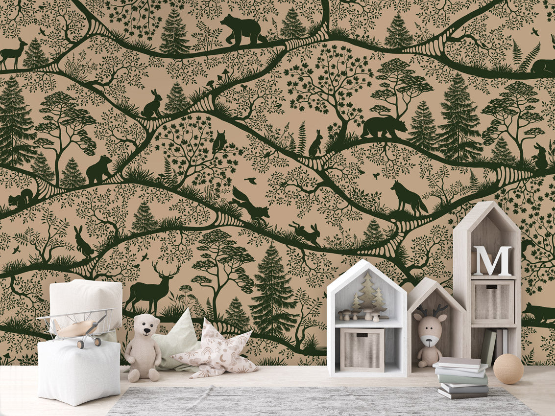 Nordic Nature - beige green kids room wallpaper interior — premium wallpaper by Artehub Egypt