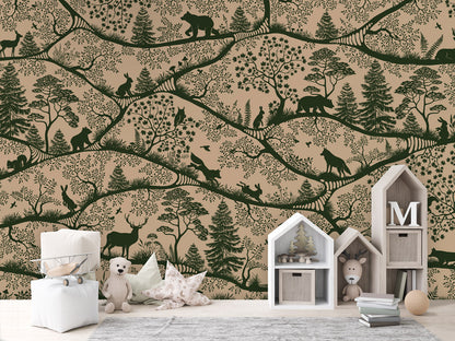 Nordic Nature - beige green kids room wallpaper interior — premium wallpaper by Artehub Egypt