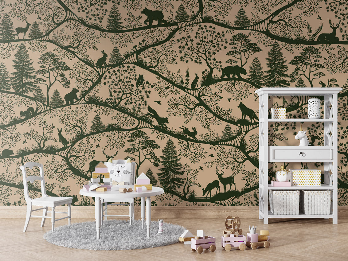 Nordic Nature - beige green kids room wallpaper interior — premium wallpaper by Artehub Egypt