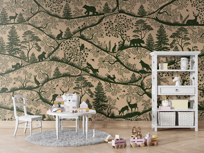 Nordic Nature - beige green kids room wallpaper interior — premium wallpaper by Artehub Egypt