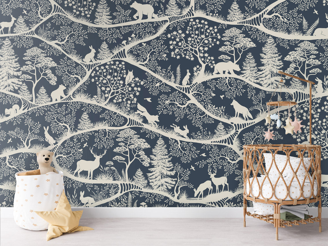 Nordic Nature - blue white kids room wallpaper interior — premium wallpaper by Artehub Egypt