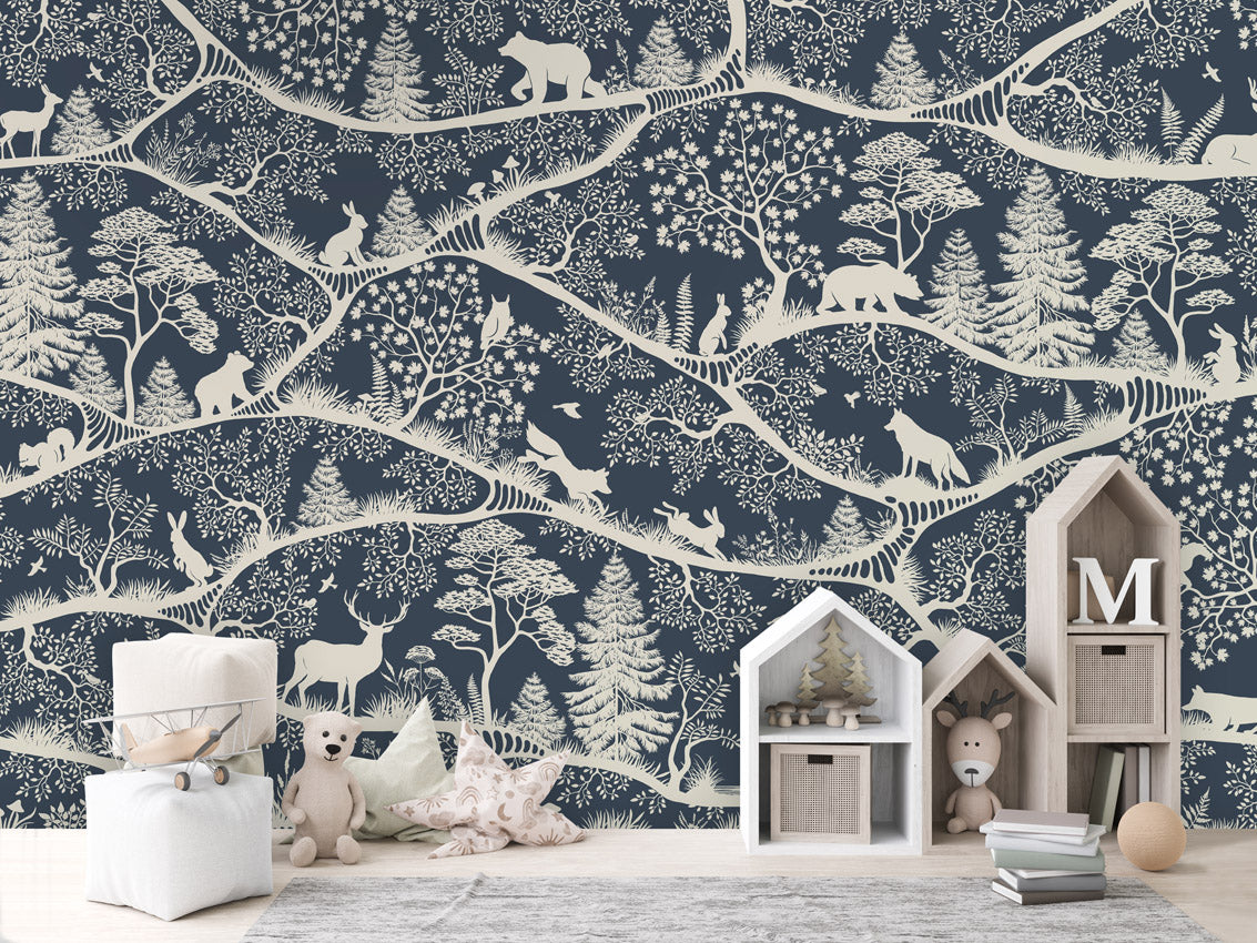 Nordic Nature - blue white kids room wallpaper interior — premium wallpaper by Artehub Egypt