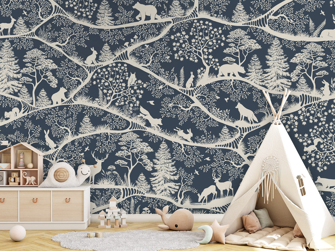 Nordic Nature - blue white kids room wallpaper interior — premium wallpaper by Artehub Egypt