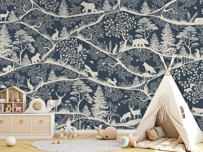 Nordic Nature - blue white kids room wallpaper interior — premium wallpaper by Artehub Egypt