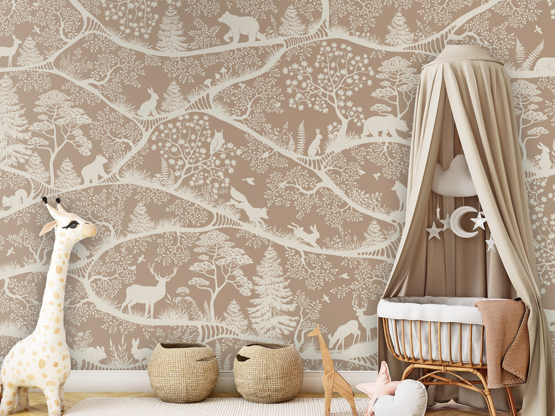 Nordic Nature - brown white kids room wallpaper interior — premium wallpaper by Artehub Egypt