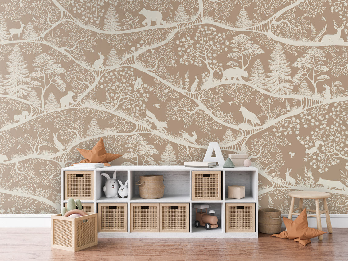 Nordic Nature - brown white kids room wallpaper interior — premium wallpaper by Artehub Egypt