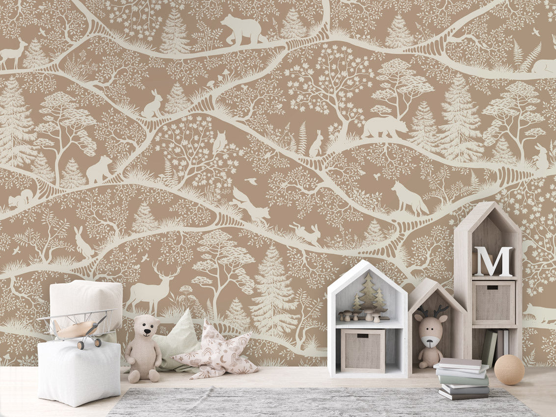 Nordic Nature - brown white kids room wallpaper interior — premium wallpaper by Artehub Egypt