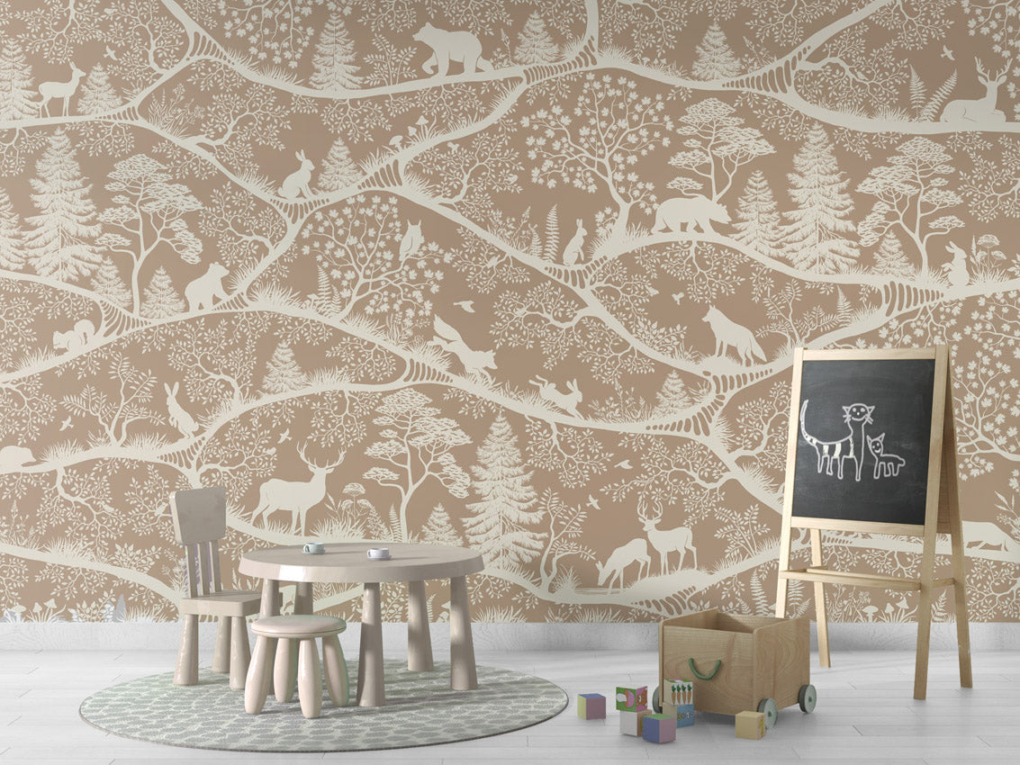 Nordic Nature - brown white kids room wallpaper interior — premium wallpaper by Artehub Egypt