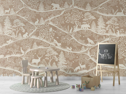 Nordic Nature - brown white kids room wallpaper interior — premium wallpaper by Artehub Egypt