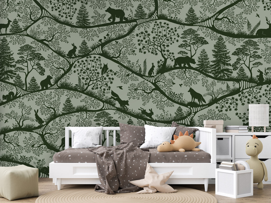 Nordic Nature - green green kids room wallpaper interior — premium wallpaper by Artehub Egypt