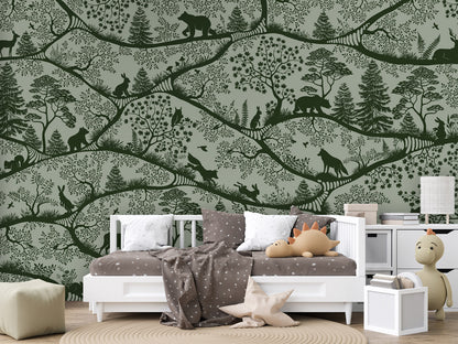 Nordic Nature - green green kids room wallpaper interior — premium wallpaper by Artehub Egypt