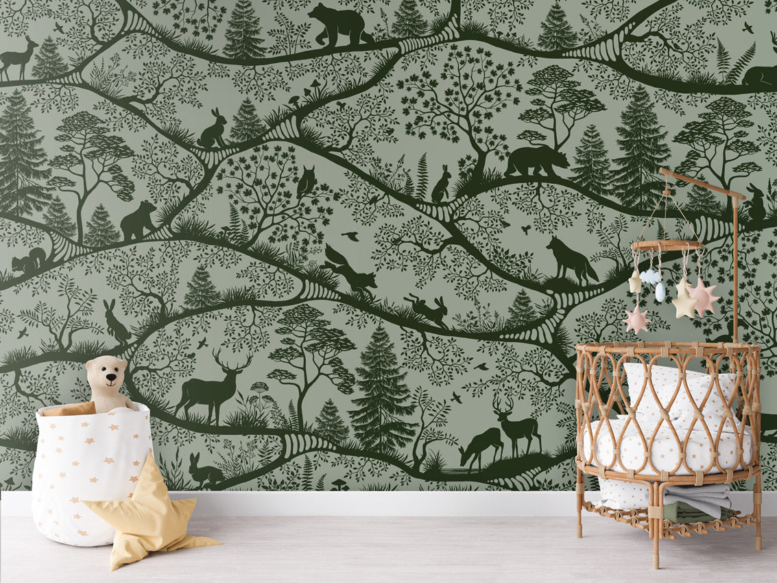 Nordic Nature - green green kids room wallpaper interior — premium wallpaper by Artehub Egypt