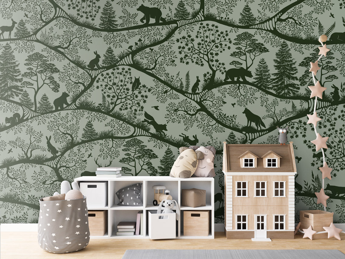 Nordic Nature - green green kids room wallpaper interior — premium wallpaper by Artehub Egypt