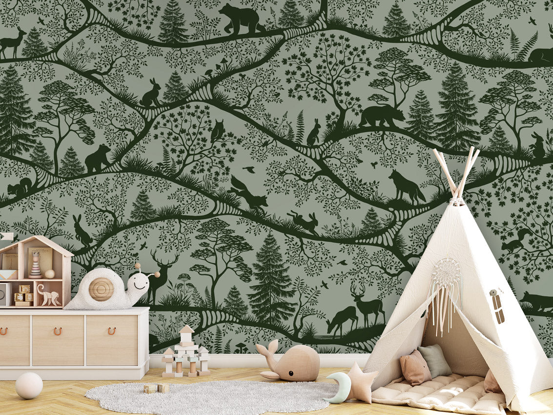 Nordic Nature - green green kids room wallpaper interior — premium wallpaper by Artehub Egypt