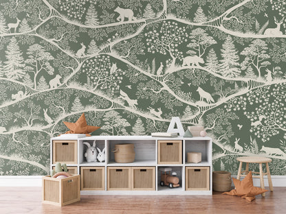 Nordic Nature - green white kids room wallpaper interior — premium wallpaper by Artehub Egypt